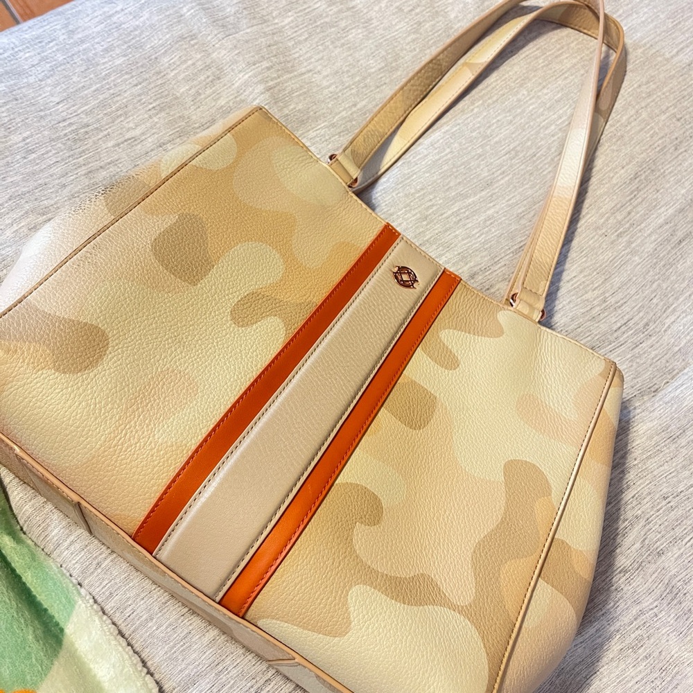 Dagne Dover Tan/Pink Camo Laptop Bag with Structured Design